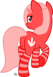 Size: 2026x2927 | Tagged: safe, artist:arifproject, imported from derpibooru, oc, oc only, oc:downvote, pony, derpibooru, butt, clothes, derpibooru ponified, hairclip, looking at you, meta, plot, ponified, raised hoof, raised leg, simple background, socks, solo, striped socks, transparent background, vector
