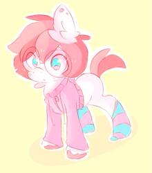 Size: 599x680 | Tagged: dead source, safe, artist:mochibun, imported from derpibooru, oc, oc only, pony, clothes, cute, foal, hoodie, simple background, small, socks, solo, striped socks, sweater, young
