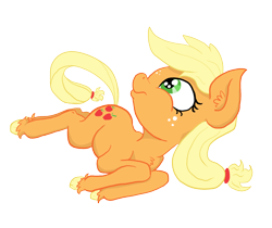 Size: 1582x1327 | Tagged: safe, artist:paskanaakka, derpibooru exclusive, imported from derpibooru, applejack, earth pony, pony, chest fluff, colored hooves, ear fluff, female, freckles, looking up, lying down, mare, on side, side, simple background, solo, transparent background, unshorn fetlocks