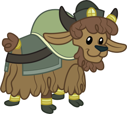 Size: 3349x3001 | Tagged: safe, artist:cloudy glow, artist:cloudyglow, imported from derpibooru, yak, party pooped, calf, cloven hooves, cute, female, hat, horn ring, looking back, simple background, solo, transparent background, vector, yak calf, yona's sister, young