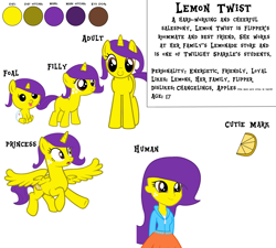 Size: 7152x6424 | Tagged: safe, artist:goatcanon, imported from derpibooru, oc, oc only, oc:lemontwist, pony, unicorn, equestria girls, absurd resolution, female, filly, foal, reference sheet