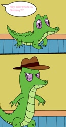 Size: 645x1239 | Tagged: safe, artist:eagc7, imported from derpibooru, gummy, alligator, agent, comic, dialogue, male, parody, perry the platypus, phineas and ferb, secret agent, solo, text