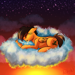 Size: 3000x3000 | Tagged: safe, artist:rubywave32, imported from derpibooru, oc, oc only, oc:compylight, pegasus, pony, cloud, commission, male, sleeping, solo, stallion, tired, twilight (astronomy)