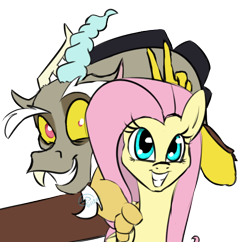 Size: 632x611 | Tagged: safe, artist:chibadeer, imported from derpibooru, discord, fluttershy, simple background, smiling, transparent background