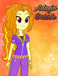 Size: 1564x2048 | Tagged: dead source, safe, artist:drewmwhit, imported from derpibooru, adagio dazzle, equestria girls, rainbow rocks, abstract background, alternate hairstyle, alternate universe, bracelet, clothes, eyeshadow, female, jewelry, makeup, smiling, solo, standing, text