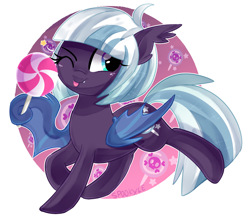 Size: 1600x1394 | Tagged: safe, imported from derpibooru, oc, oc only, bat pony, pony, candy, female, food, lollipop, mare, one eye closed, solo, tongue out, wink