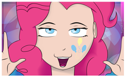 Size: 6826x4234 | Tagged: safe, artist:vinylghost, imported from derpibooru, pinkie pie, equestria girls, absurd resolution, alternative cutie mark placement, facial cutie mark, female, human coloration, lidded eyes, solo