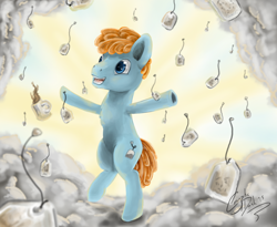 Size: 1024x838 | Tagged: safe, artist:cryptic-dash, imported from derpibooru, oc, oc only, earth pony, pony, bipedal, food, male, solo, stallion, tea, tea bag