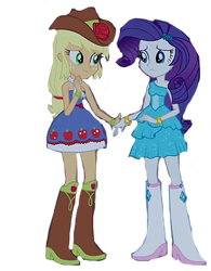 Size: 245x314 | Tagged: safe, artist:ktd1993, imported from derpibooru, applejack, rarity, equestria girls, equestria girls (movie), boots, bracelet, cowboy boots, cropped, fall formal outfits, female, high heel boots, jewelry, lesbian, rarijack, shipping, simple background, sparkles, transparent background