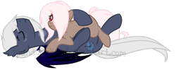 Size: 1023x407 | Tagged: safe, artist:ipandacakes, imported from derpibooru, oc, oc only, oc:chronos, oc:coco blossom, bat pony, earth pony, pony, female, male, mare, offspring, on back, parent:doctor whooves, parent:fluttershy, parent:princess luna, parent:unnamed oc, parents:canon x oc, parents:doctorshy, parents:guardluna, pony pillow, simple background, sleeping, stallion, transparent background