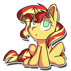 Size: 512x512 | Tagged: safe, artist:kenishra, imported from derpibooru, sunset shimmer, pony, unicorn, chibi, cute, female, shimmerbetes, simple background, sitting, solo, transparent background