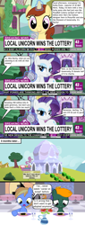 Size: 1000x2631 | Tagged: safe, artist:red4567, imported from derpibooru, octavia melody, rarity, caviar, charity, comic, donations, element of generosity, fountain, generosity, lottery, lucky, microphone, news, orphan, orphanage, orphans, ponyville, reporter, rich