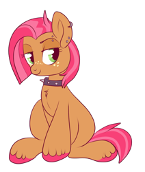 Size: 550x649 | Tagged: safe, artist:lulubell, imported from derpibooru, babs seed, earth pony, pony, collar, female, piercing, simple background, solo, spiked collar, transparent background