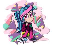 Size: 1100x800 | Tagged: safe, artist:xxkawaiistarxx, imported from derpibooru, sonata dusk, equestria girls, female, human coloration, leg warmers, shoes, smiling, sneakers, solo, sweat, sweatband, workout outfit
