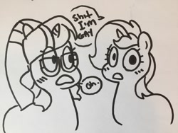 Size: 1280x960 | Tagged: safe, artist:little-tweenframes, deleted from derpibooru, imported from derpibooru, sci-twi, sunset shimmer, twilight sparkle, pony, series:sciset diary, equestria girls, blushing, doodle, equestria girls ponified, female, lesbian, ponified, scitwishimmer, shipping, sketch, sunsetsparkle, vulgar