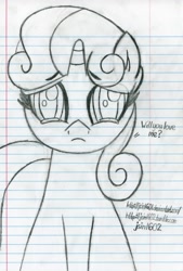 Size: 4175x6188 | Tagged: safe, artist:happyb0y95, artist:malleymall, imported from derpibooru, sweetie belle, absurd resolution, crying, cute, female, filly, lined paper, monochrome, solo, traditional art