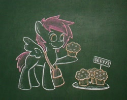 Size: 1536x1213 | Tagged: safe, artist:azdaracylius, imported from derpibooru, oc, oc only, oc:pack rat, chalk drawing, food, muffin, saddle bag, solo, traditional art
