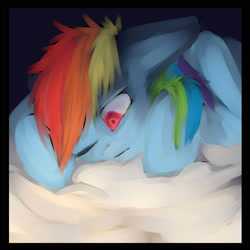 Size: 2000x2000 | Tagged: safe, artist:derpymuffinartist, imported from derpibooru, rainbow dash, pegasus, pony, female, one eye closed, prone, sad, solo
