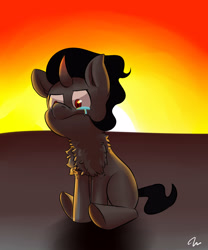 Size: 2500x3000 | Tagged: safe, artist:passigcamel, imported from derpibooru, king sombra, pony, chest fluff, colt, colt sombra, crying, cute, male, sitting, solo, sombradorable, younger