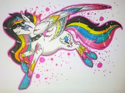 Size: 1024x760 | Tagged: safe, artist:oneiria-fylakas, imported from derpibooru, oc, oc only, oc:magenta bolt, pegasus, pony, choker, colored wings, female, mare, multicolored wings, solo, spiked choker, traditional art