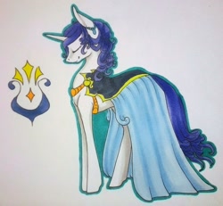 Size: 1024x948 | Tagged: safe, artist:oneiria-fylakas, imported from derpibooru, oc, oc only, oc:ecuma, pony, unicorn, clothes, dress, eyes closed, female, mare, solo, traditional art