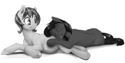 Size: 3850x1960 | Tagged: safe, artist:silfoe, imported from derpibooru, oc, oc only, oc:dark light, oc:edith, earth pony, pony, commission, couple, eyes closed, female, lesbian, mare, monochrome, oc x oc, open mouth, pregnant, shipping, simple background, smiling, transparent background