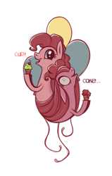 Size: 738x1157 | Tagged: safe, artist:28gooddays, imported from derpibooru, pinkie pie, pony, fanfic:cupcakes, bust, cupcake, cutie mark background, dialogue, duality, food, pinkamena diane pie, wide eyes
