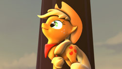 Size: 1920x1080 | Tagged: safe, artist:wiizzie, imported from derpibooru, applejack, 3d, female, looking up, solo, tree