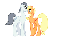Size: 1104x704 | Tagged: safe, artist:pinkkat678, imported from derpibooru, applejack, silver shill, appleshill, female, looking at each other, male, shipping, simple background, straight