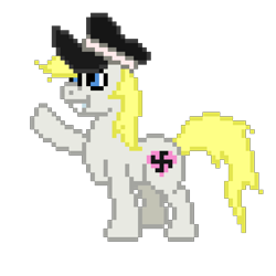 Size: 2048x2048 | Tagged: safe, artist:letterbomb, deleted from derpibooru, derpibooru exclusive, imported from derpibooru, oc, oc only, oc:aryanne, hat, nazi, pixel art, retro, salute, smiling, solo, swastika
