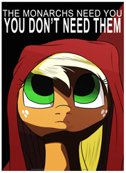 Size: 2400x3300 | Tagged: safe, artist:aaronmk, imported from derpibooru, applejack, anarchism, anarchy, female, mouthpiece, poster, propaganda, socialism, solo, union