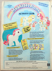 Size: 801x1105 | Tagged: safe, imported from derpibooru, activity club baby pony, activity club, advertisement, g1, my little pony logo, united kingdom