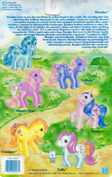 Size: 709x1119 | Tagged: safe, imported from derpibooru, angel (g1), bangles (g1), crumpet, hippity hop, so soft twilight, earth pony, pegasus, pony, unicorn, adorabangles, angel, back card, backcard, bow, crumpabetes, cute, cutepity hop, female, g1, g1 angelbetes, lore, mare, outdoors, ponyland, so soft pony, so soft twiabetes, taffy, taffy (g1), taffybetes, tail, tail bow, text
