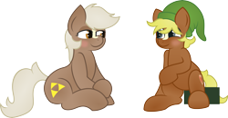 Size: 6159x3198 | Tagged: safe, artist:plone, imported from derpibooru, quarter hearts, earth pony, pony, absurd resolution, bedroom eyes, blushing, cute, epona, eponadorable, eye contact, female, hat, link, looking at each other, male, mare, ponified, quarterbetes, simple background, smiling, stallion, the legend of zelda, transparent background, vector