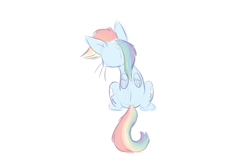 Size: 1280x853 | Tagged: safe, artist:heir-of-rick, imported from derpibooru, rainbow dash, cat, catified, colored sketch, female, rainbow cat, rear view, simple background, solo, species swap, whiskers, white background