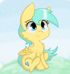 Size: 647x683 | Tagged: safe, artist:springveil, imported from derpibooru, sunshower raindrops, pony, chest fluff, cute, female, fluffy, sitting, smiling, snow, solo