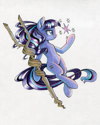 Size: 700x874 | Tagged: safe, artist:maytee, imported from derpibooru, starlight glimmer, pony, unicorn, cutie mark, equal cutie mark, female, mare, markers, s5 starlight, simple background, smiling, solo, staff, staff of sameness, traditional art, white background