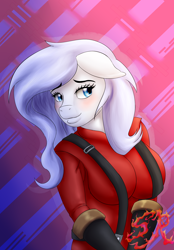 Size: 1500x2160 | Tagged: safe, artist:swiftriff, imported from derpibooru, oc, oc only, oc:lucky duck, anthro, adorasexy, blushing, cute, female, pyro, sexy, solo, team fortress 2