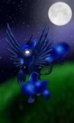 Size: 1024x1706 | Tagged: safe, artist:marsh-mal-oh, imported from derpibooru, princess luna, alicorn, pony, children of the night, alicorn princess, female, improvement, looking up, princess, solo, the magic of night