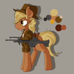 Size: 1280x1280 | Tagged: safe, artist:beardie, imported from derpibooru, oc, oc only, earth pony, pony, clothes, gun, hat, jacket, weapon