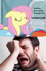 Size: 552x848 | Tagged: safe, edit, edited screencap, imported from derpibooru, screencap, fluttershy, human, tanks for the memories, brony, cropped, hiatus, irl, irl human, photo, sad