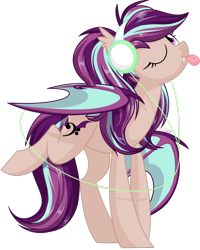 Size: 1024x1282 | Tagged: safe, artist:kellythedrawinguni, imported from derpibooru, oc, oc only, oc:sombre sonata, bat pony, pony, bat pony oc, commission, female, headphones, mare, simple background, solo, tongue out, transparent background