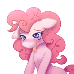 Size: 712x712 | Tagged: safe, alternate version, artist:tuxisthename, imported from derpibooru, pinkie pie, blushing, female, floppy ears, solo, tongue out, wingding eyes