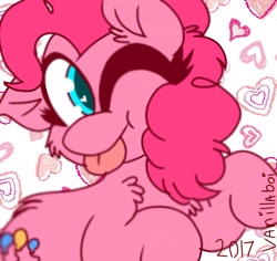 Size: 1272x1201 | Tagged: safe, artist:vanillaboi, imported from derpibooru, pinkie pie, pony, female, one eye closed, solo, tongue out, wink