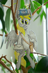 Size: 3075x4630 | Tagged: safe, artist:sanya-mosaica, imported from derpibooru, derpy hooves, pegasus, pony, absurd resolution, female, letter, mailbag, mare, paper child, photo, solo, traditional art