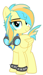 Size: 1852x3192 | Tagged: safe, artist:angei-bites, imported from derpibooru, oc, oc only, oc:sunny d, pegasus, pony, female, goggles, mare, simple background, solo, spiked wristband, transparent background, wristband