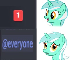 Size: 827x684 | Tagged: safe, artist:anonymous, edit, imported from derpibooru, lyra heartstrings, @everyone, discord (program), female, happy, notification, obligatory pony, ping, relatable, sad, smiling, solo