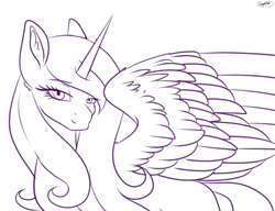 Size: 3000x2300 | Tagged: safe, artist:minelvi, imported from derpibooru, princess cadance, alicorn, pony, bust, eyelashes, female, high res, lineart, mare, monochrome, open collaboration, solo