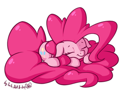 Size: 750x572 | Tagged: dead source, safe, artist:dsp2003, artist:lalieri, imported from derpibooru, pinkie pie, earth pony, pony, collaboration, cute, diapinkes, eyes closed, female, floppy ears, fluffy mane, huge mane, simple background, sleeping, smiling, solo, transparent background