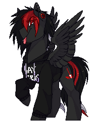 Size: 201x250 | Tagged: safe, artist:harmoniousrain, deleted from derpibooru, imported from derpibooru, oc, oc only, oc:alex, pegasus, pony, clothes, commission, looking at you, male, pixel art, raised hoof, red and black oc, simple background, smiling, spread wings, stallion, sweater, tongue out, transparent background, wings